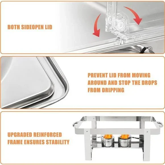 Roll Top Chafing Dish Chafers Stainless Steel Buffet Warmer Set, Rectangular